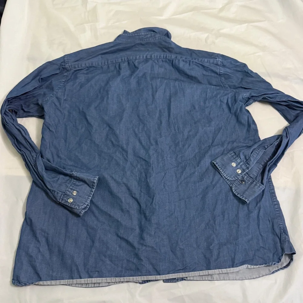 Brooks Brothers Mens Red Fleece Western Denim Shirt XXL Blue Cotton Snap Front